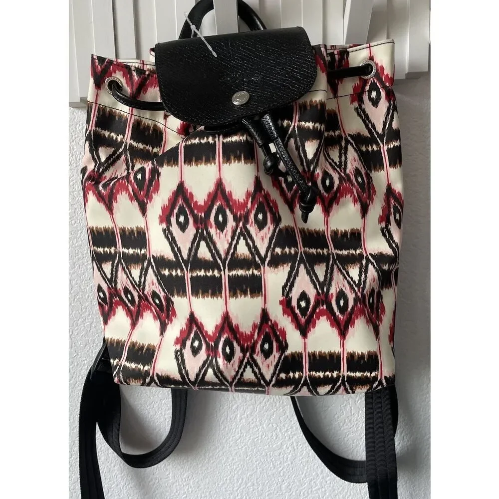 New Longchamp Paris Le Pilage Ivory Ikat Drawstring Backpack